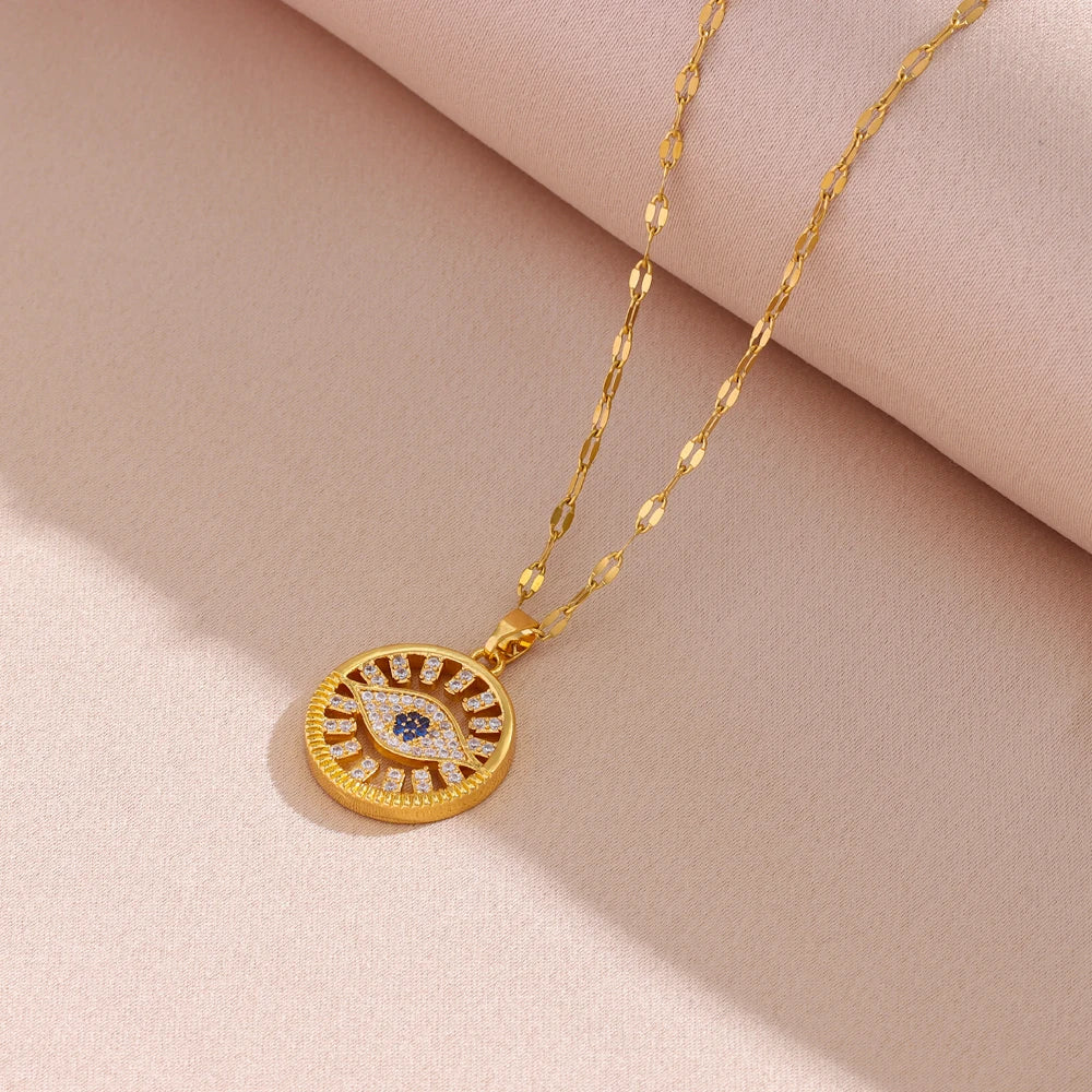 Biba Evil Eye Necklace / Stainless Steel - Nina Kane Jewellery