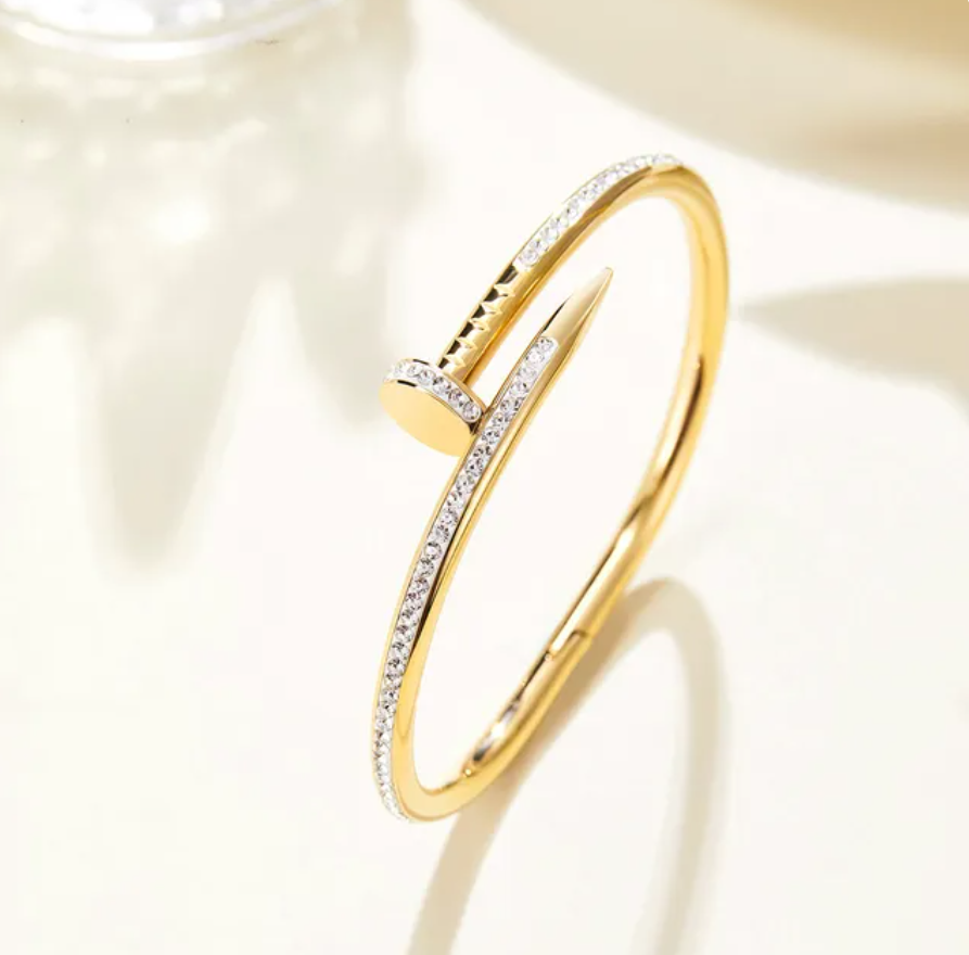Sparkling Zircon Nail Bangle / Stainless Steel