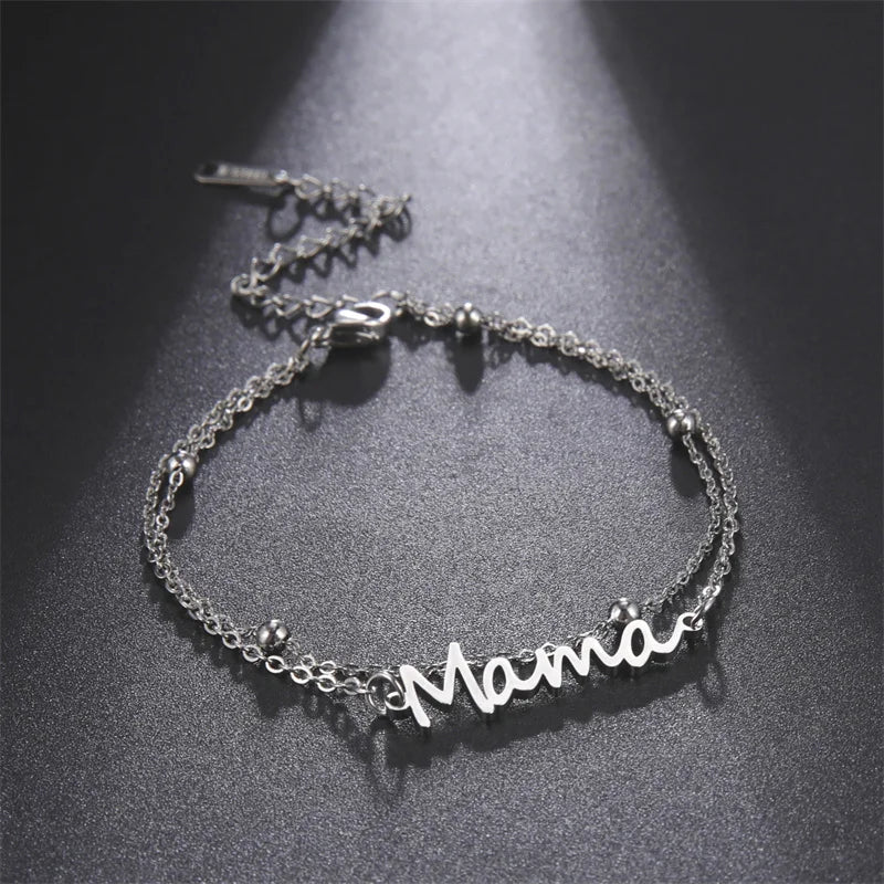 MAMA Double Chain Bracelet / Stainless Steel - Nina Kane Jewellery