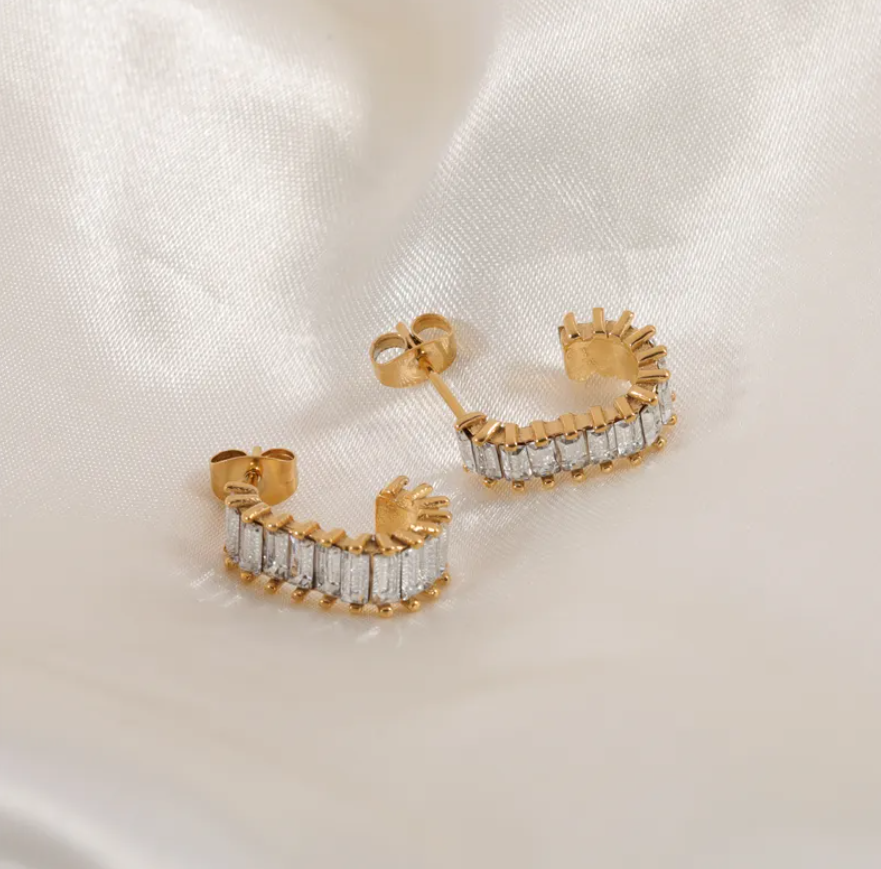 Fern Zirconia Pave Hoop Earrings / 18K Gold Plated - Nina Kane Jewellery