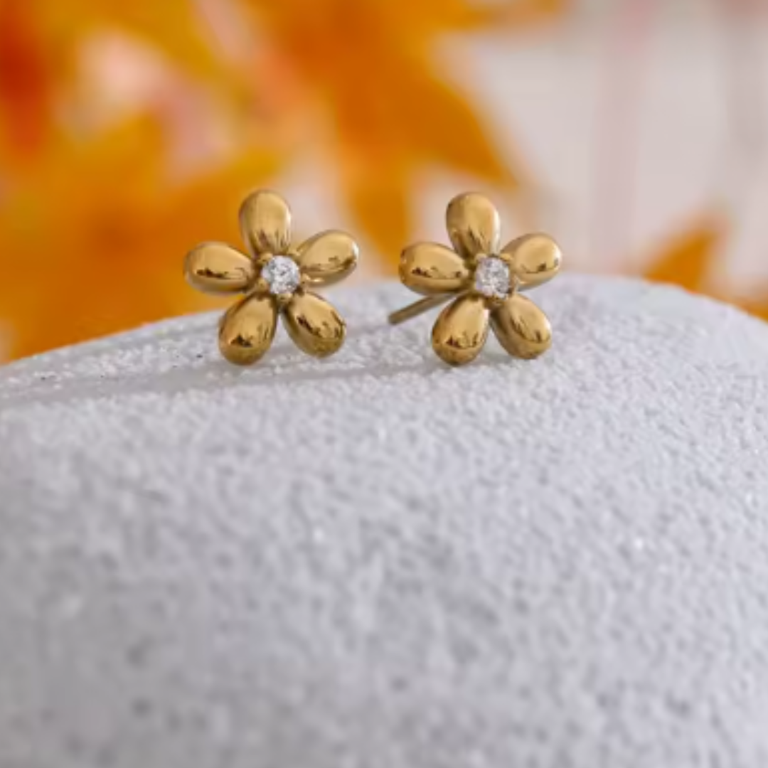 The Courtney Blossom Studs / 18K Gold Plated - Nina Kane Jewellery