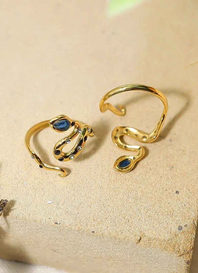 Coby Blue Stone Snake Ring / 18K Gold Plated - Nina Kane Jewellery
