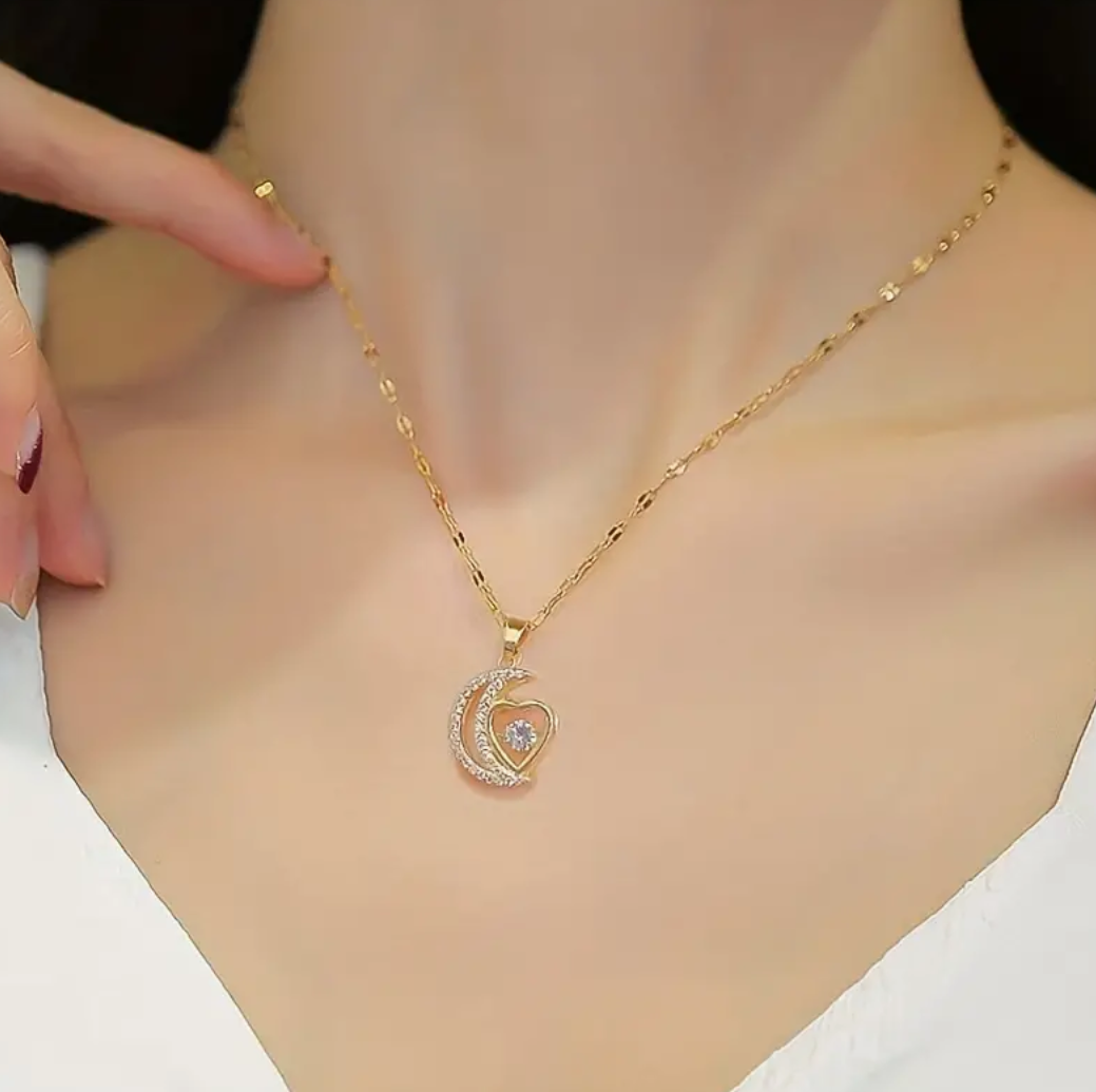 Collette Moon Heart Pendant / Stainless Steel - Nina Kane Jewellery