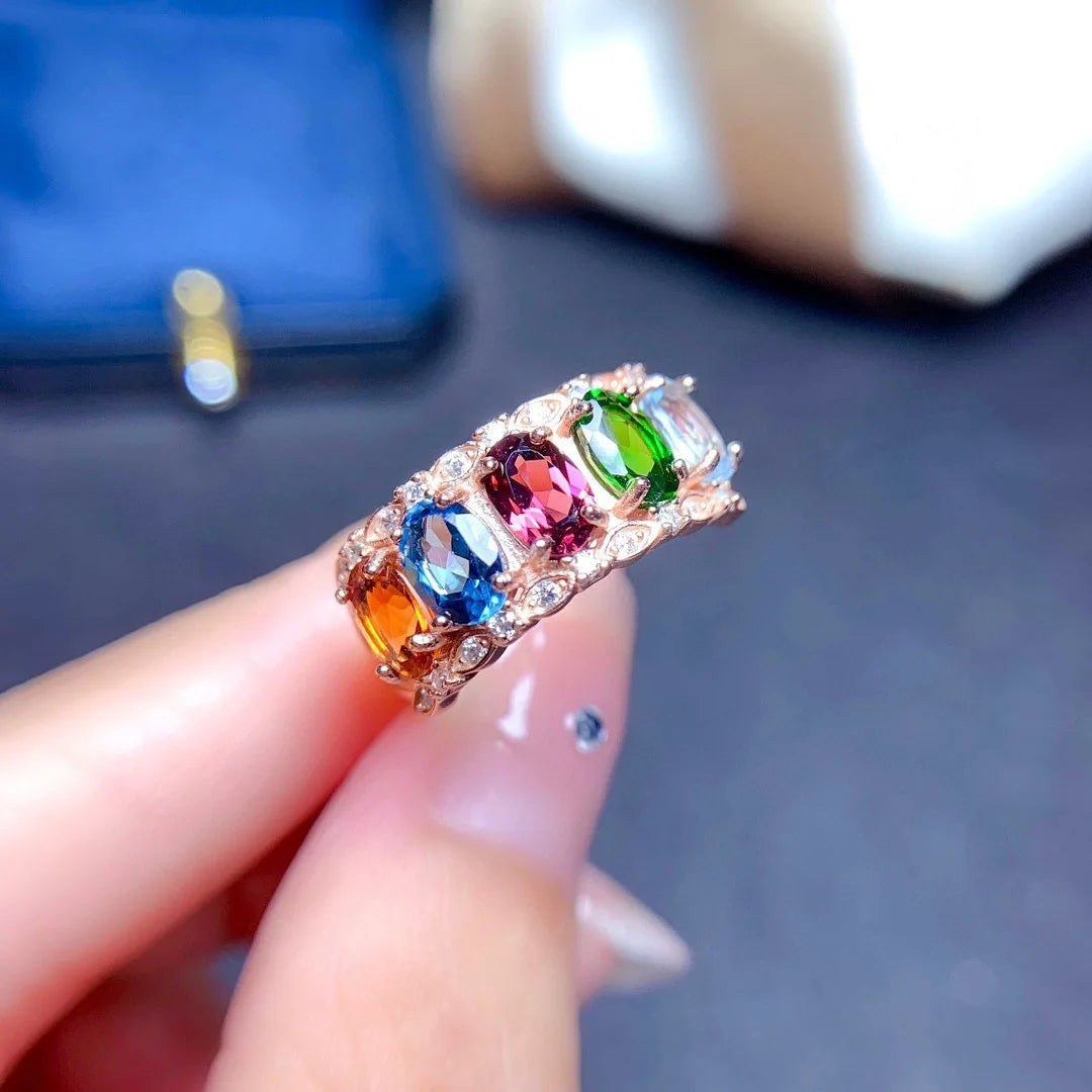 Clair Rose Gold Multicolour Ring / 925 Sterling Silver - Nina Kane Jewellery