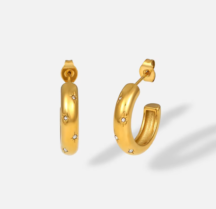 Europa Zircon Diamond Hoops / 18K Gold Plated - Nina Kane Jewellery