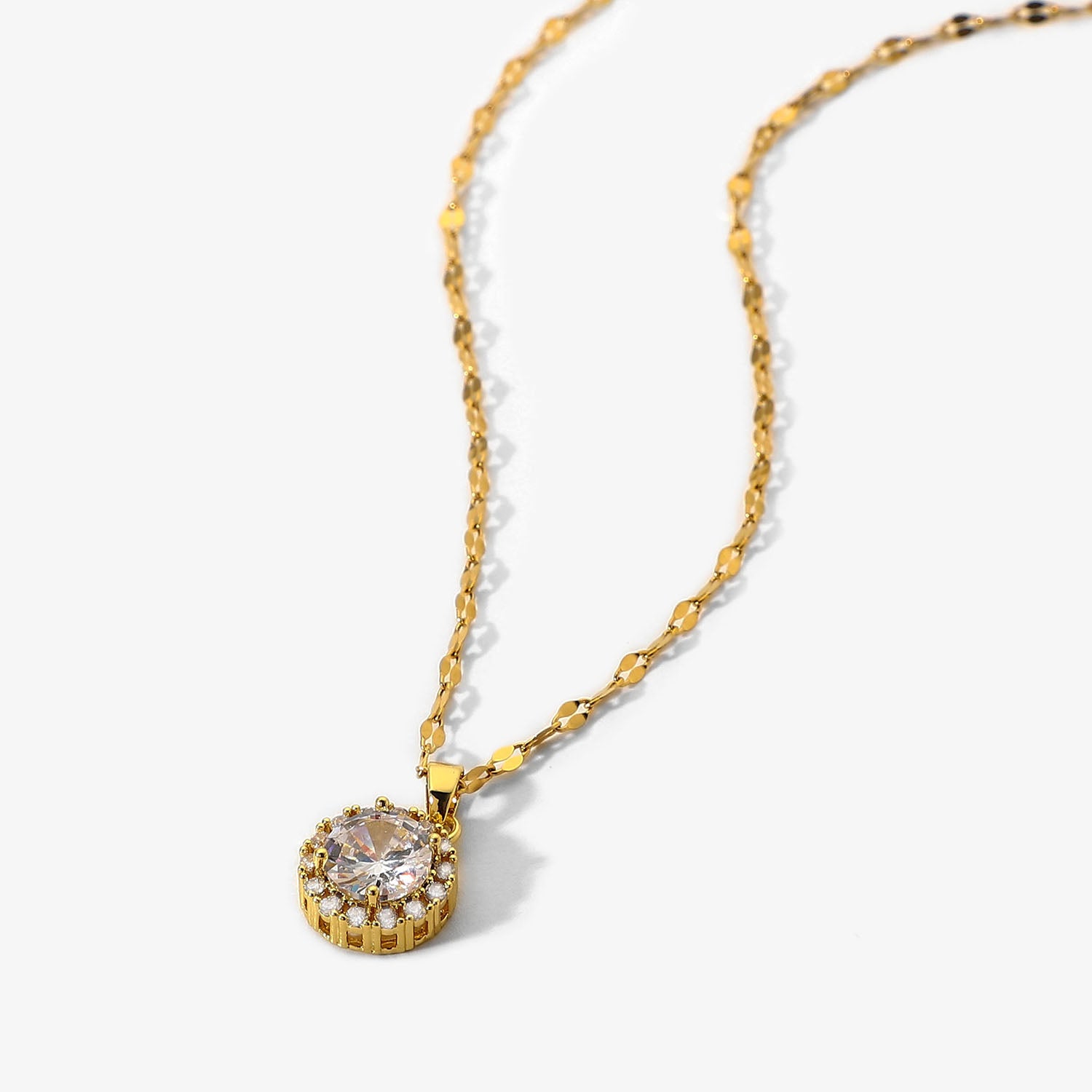 Corsica Round Diamond Necklace / 18K Gold Plated