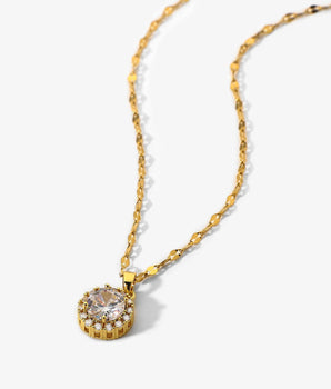 Corsica Round Diamond Necklace / 18K Gold Plated