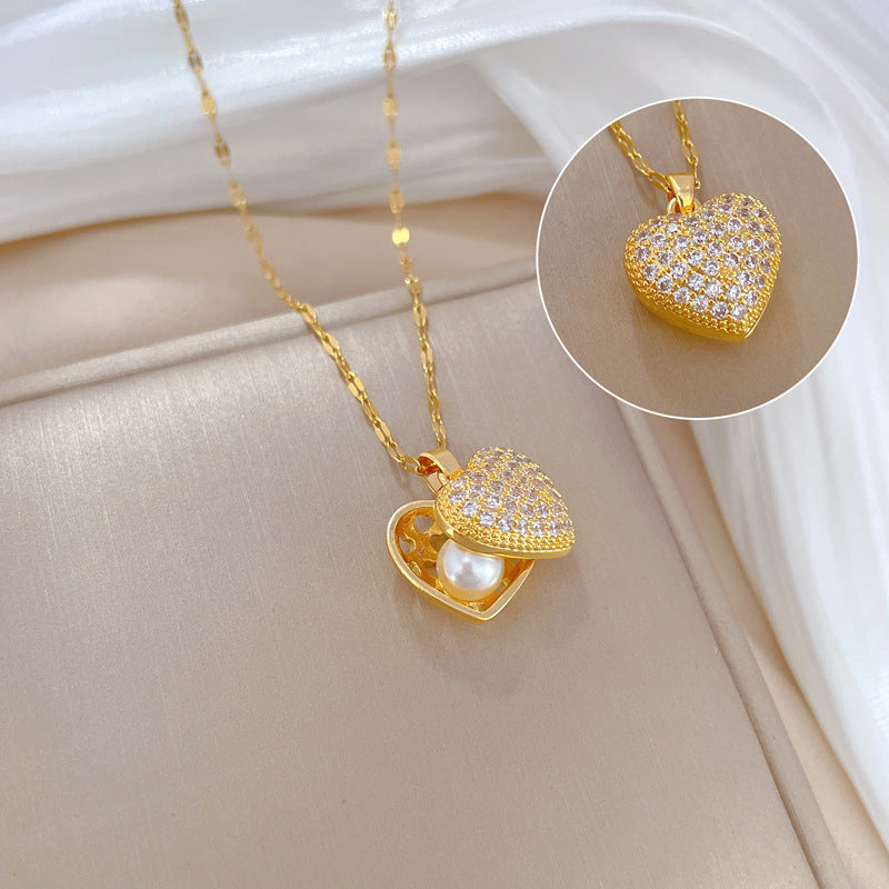Cora Heart Pearl Necklace / Stainless Steel