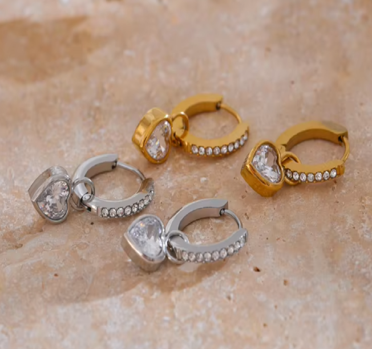 Raquel Heart Drop Hoop Earrings / 18K Gold Plated - Nina Kane Jewellery