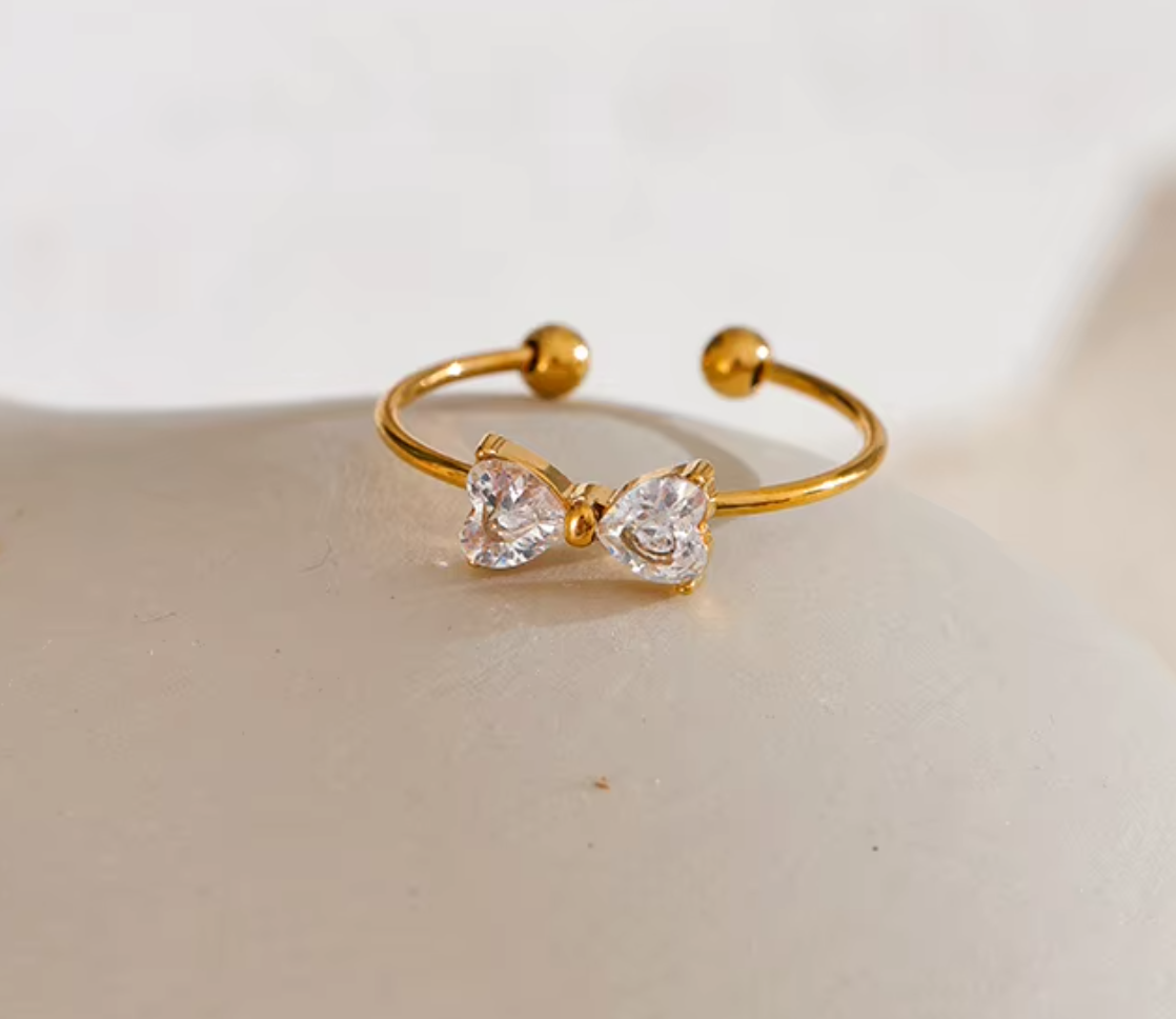 Ella Crystal Bow Ring / 18K Gold Plated - Nina Kane Jewellery