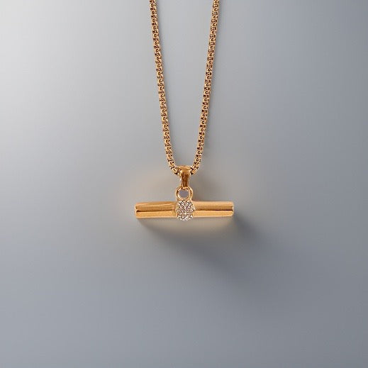 Lena T-Bar Clear Zircon Pendant / 18K Gold Plated - Nina Kane Jewellery