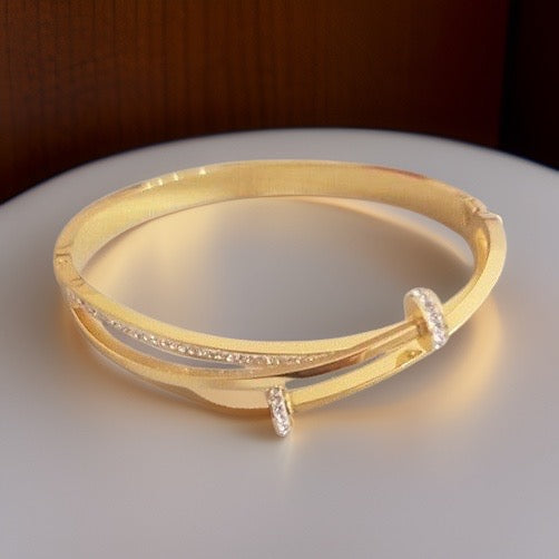 Gold Crystal Double Nail Bangle / Stainless Steel - Nina Kane Jewellery