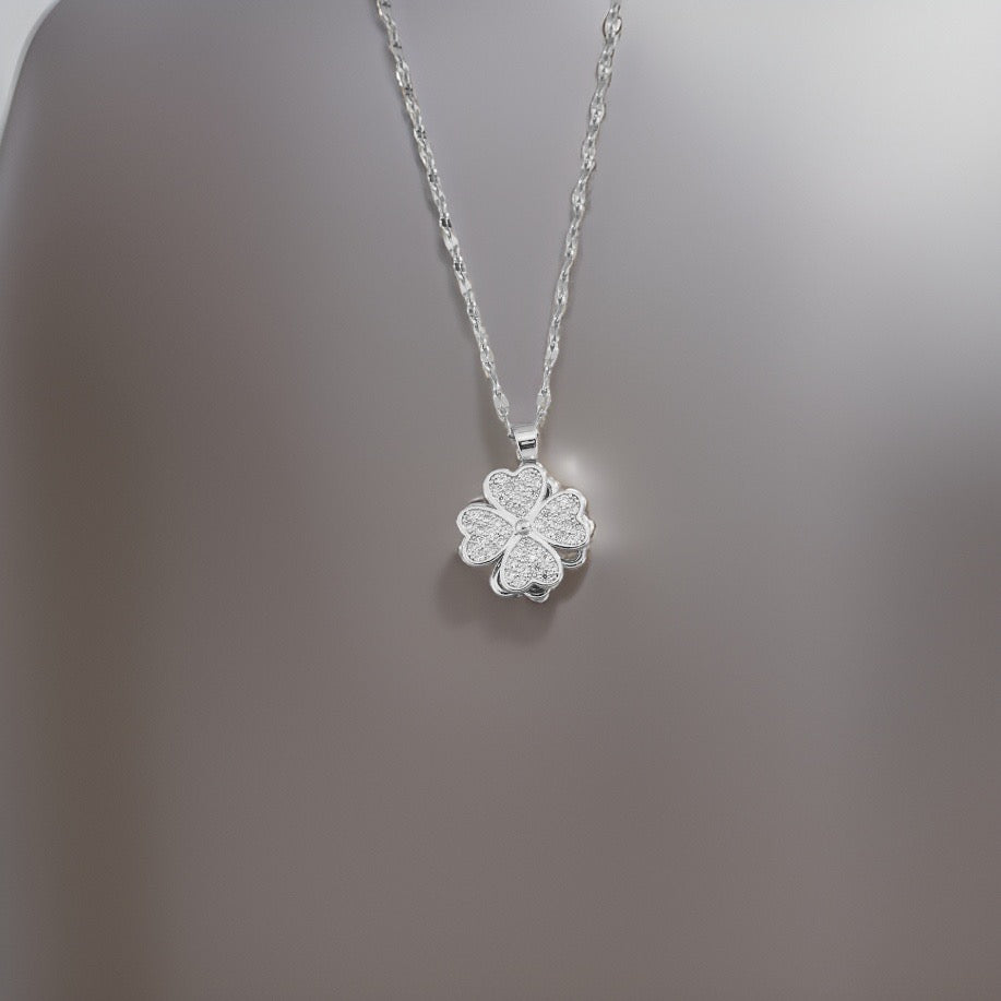 Astra Spinning Clover Necklace / Stainless Steel - Nina Kane Jewellery