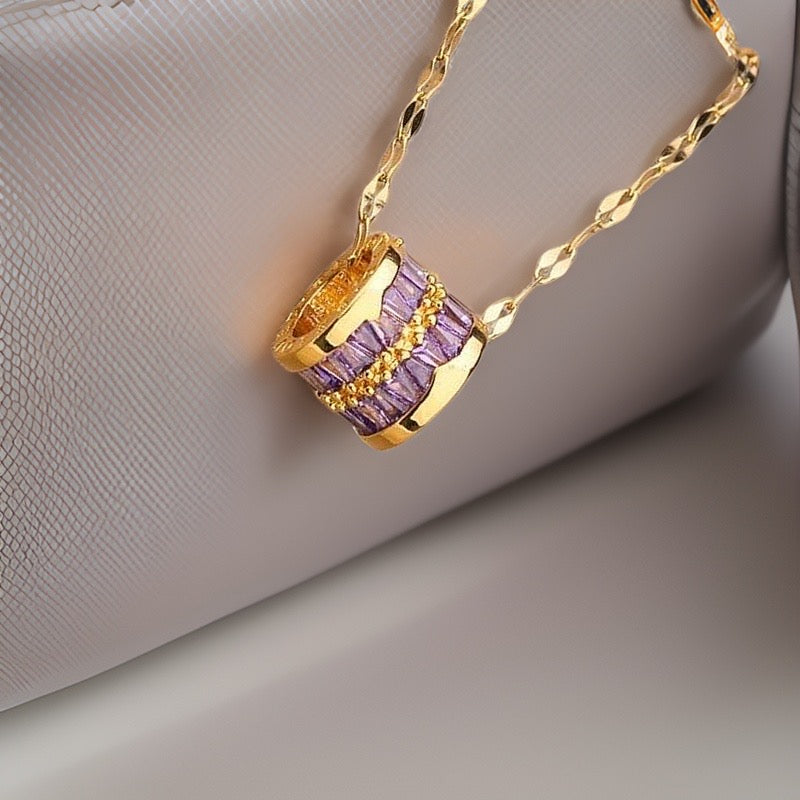 Purple Elisabeth Totem Barrel Stripe Necklace / Stainless Steel - Nina Kane Jewellery