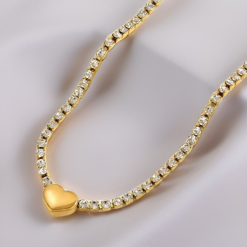 Nessa Heart Tennis Necklace / Stainless Steel - Nina Kane Jewellery