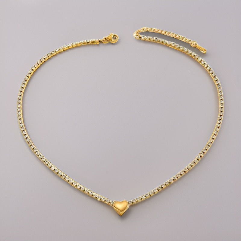 Nessa Heart Tennis Necklace / Stainless Steel - Nina Kane Jewellery
