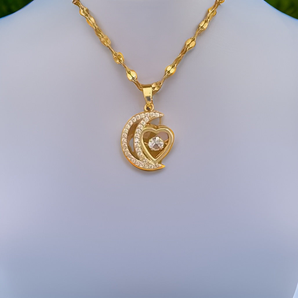 Collette Moon Heart Pendant / Stainless Steel - Nina Kane Jewellery