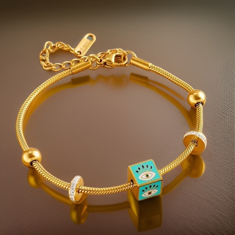Giovanna Evil Eye Charm Bracelet / Stainless Steel - Nina Kane Jewellery