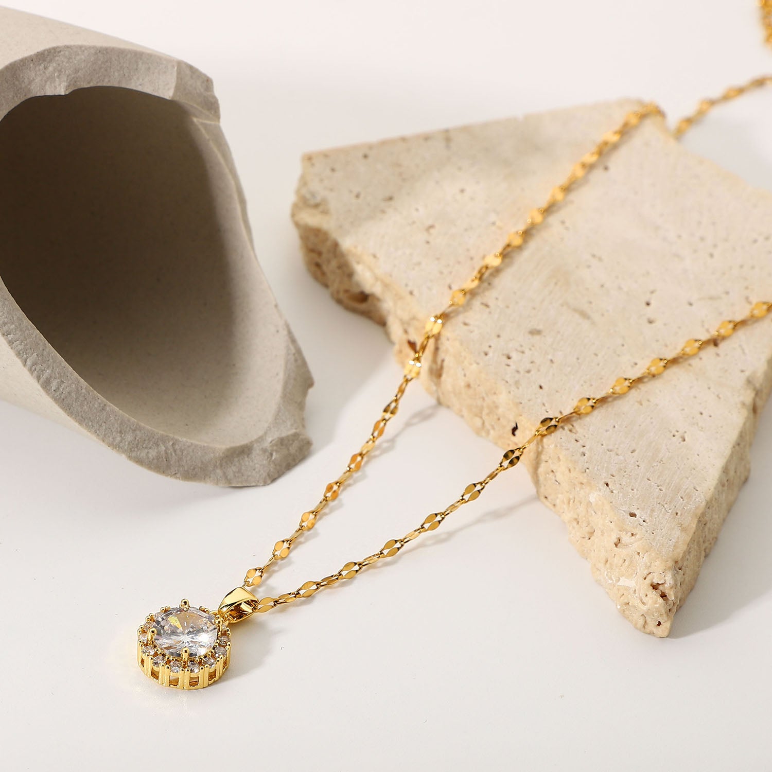 Corsica Round Diamond Necklace / 18K Gold Plated