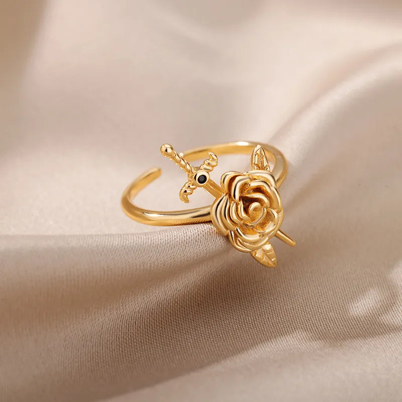 Kimmy Tudor Rose Rings / Stainless Steel - Nina Kane Jewellery