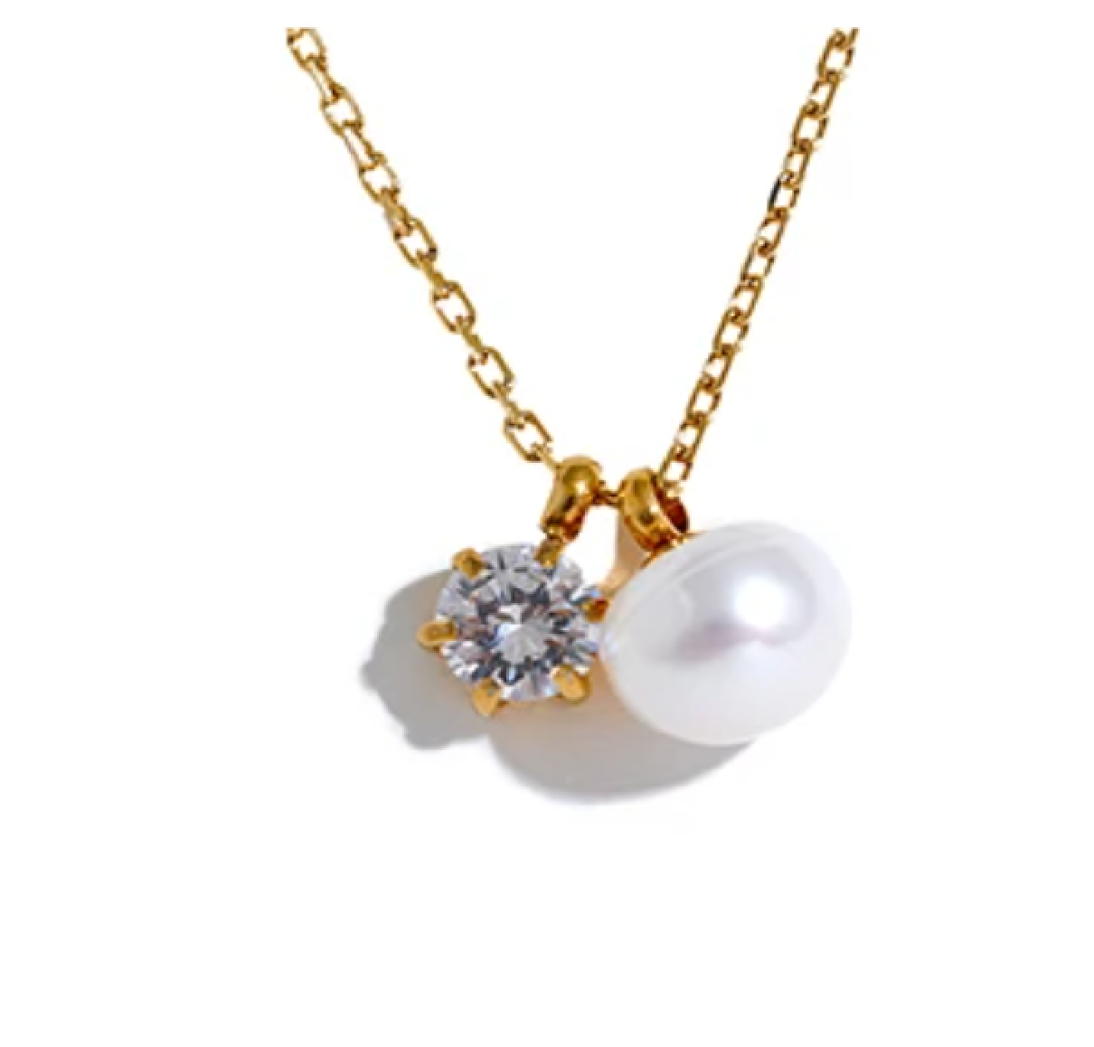 Leandra Pearl and Diamond Necklace / 18K Gold Plated - Nina Kane Jewellery