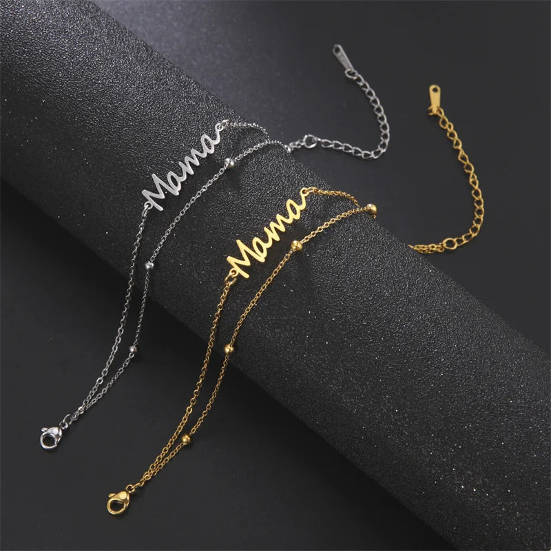 MAMA Double Chain Bracelet / Stainless Steel - Nina Kane Jewellery