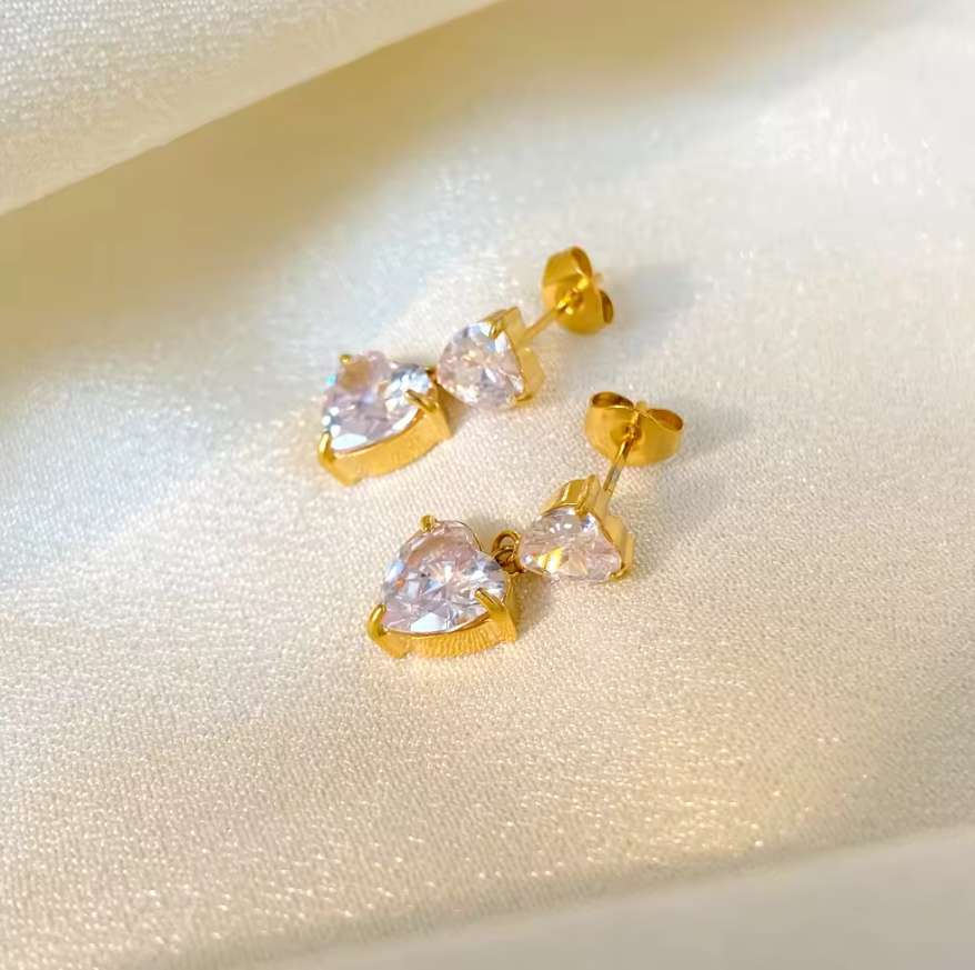 Casiope Zircon Heart Earrings / 18K Gold Plated - Nina Kane Jewellery