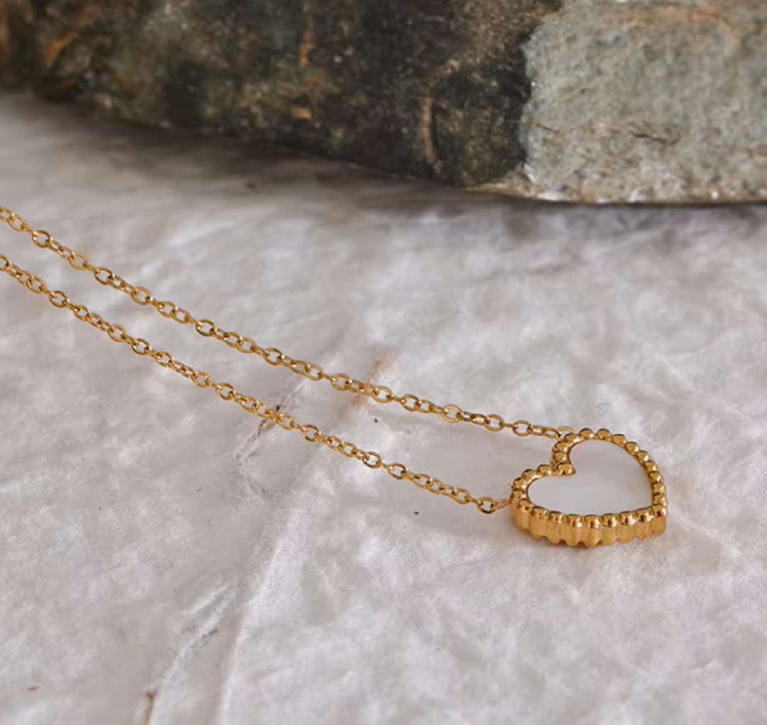 Andrea Mother of Pearl Heart Necklace / 18K Gold Plated - Nina Kane Jewellery