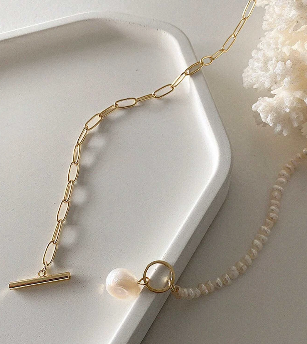 Hunter Chain & Pearl Necklace / Stainless Steel - Nina Kane Jewellery