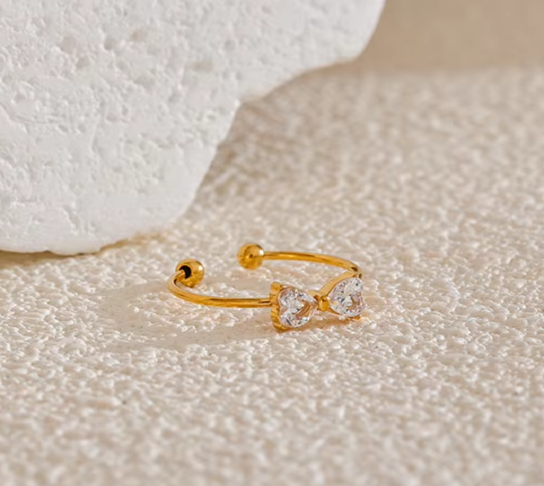 Ella Crystal Bow Ring / 18K Gold Plated - Nina Kane Jewellery