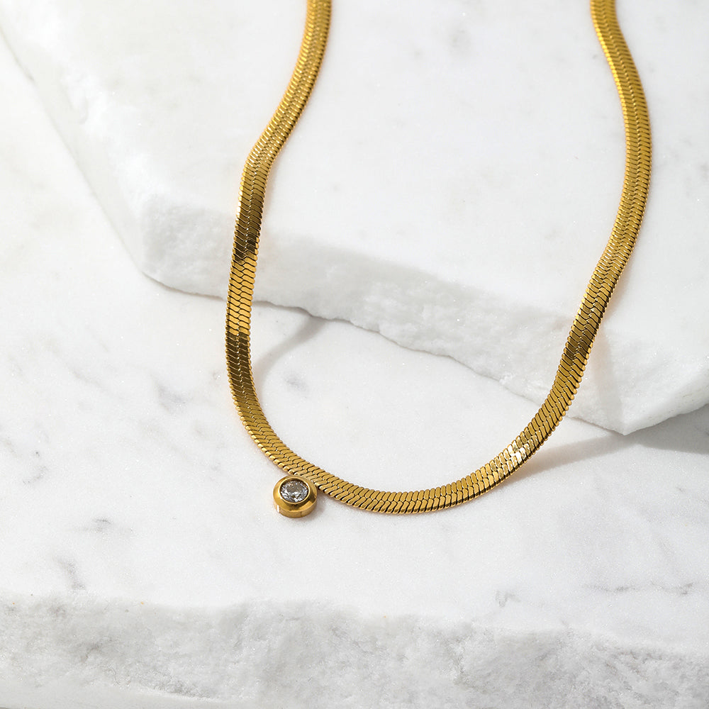 Ilaria Snake Chain Diamond Necklace / 18K Gold Plated