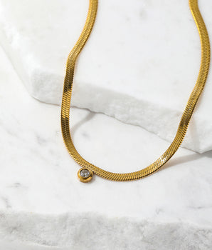 Ilaria Snake Chain Diamond Necklace / 18K Gold Plated