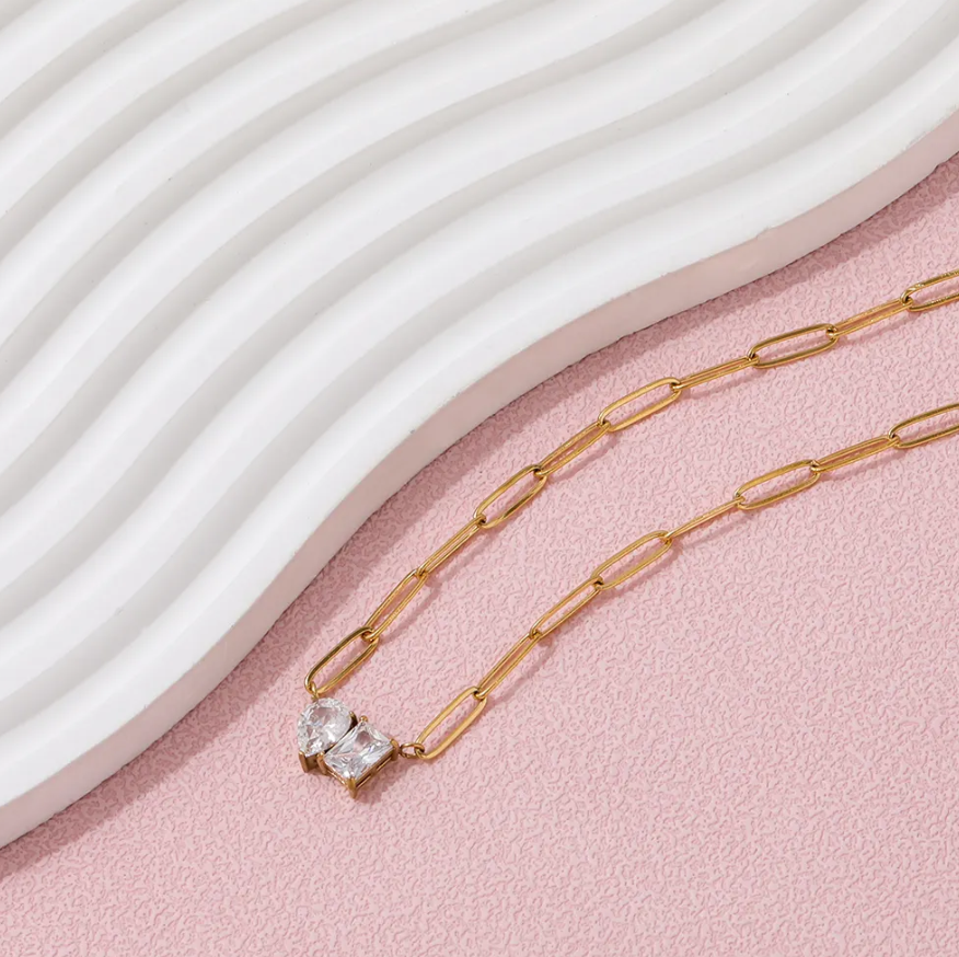 Orleans Paperclip Diamond Necklace / 18K Gold Plated - Nina Kane Jewellery