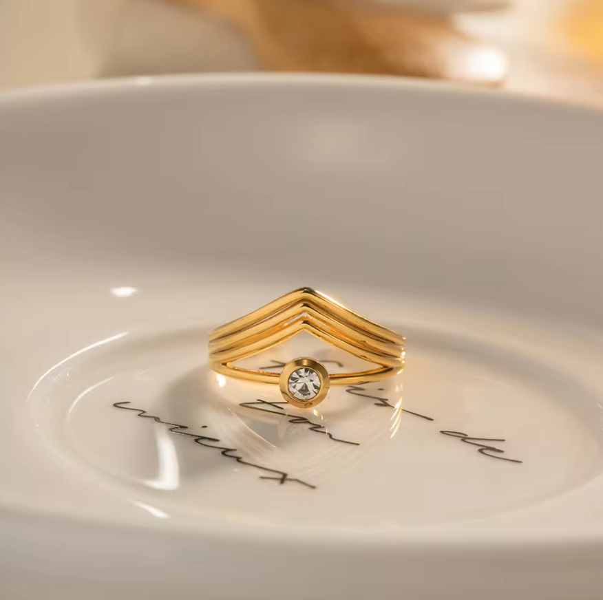 Pia Multi Chevron Zircon Ring / 18K Gold Plated - Nina Kane Jewellery