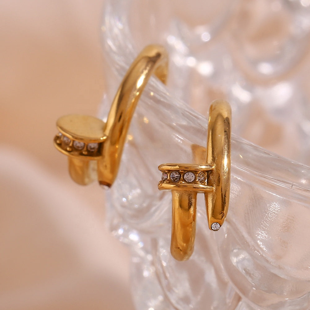 Pamela Rhinestone Nail Earrings / Stainless Steel