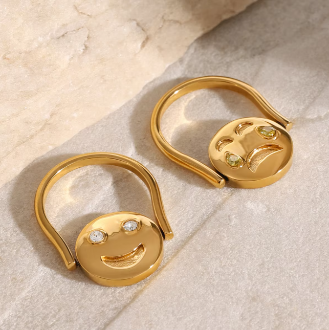Spinning Crying / Laughing Rings / 18K Gold Plated - Nina Kane Jewellery