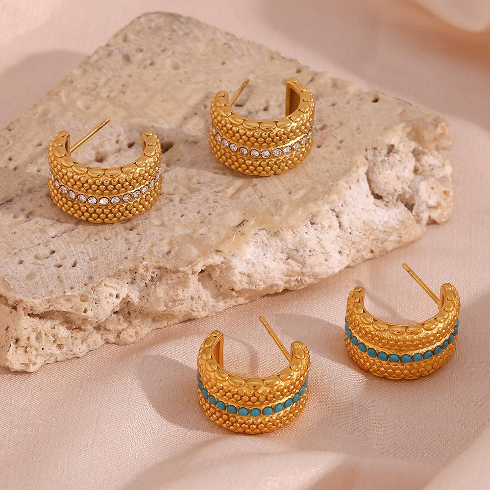 Athens Chunky Beaded Hoop Earrings / 18K Gold Plated