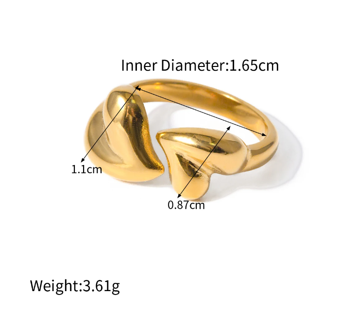 Ella Double Hearts Ring / 18K Gold Plated - Nina Kane Jewellery