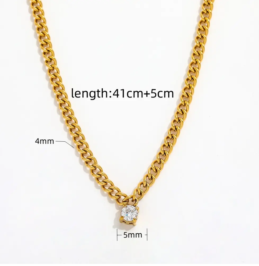 Larkin Curb Chain Zirconia Necklace / Stainless Steel - Nina Kane Jewellery