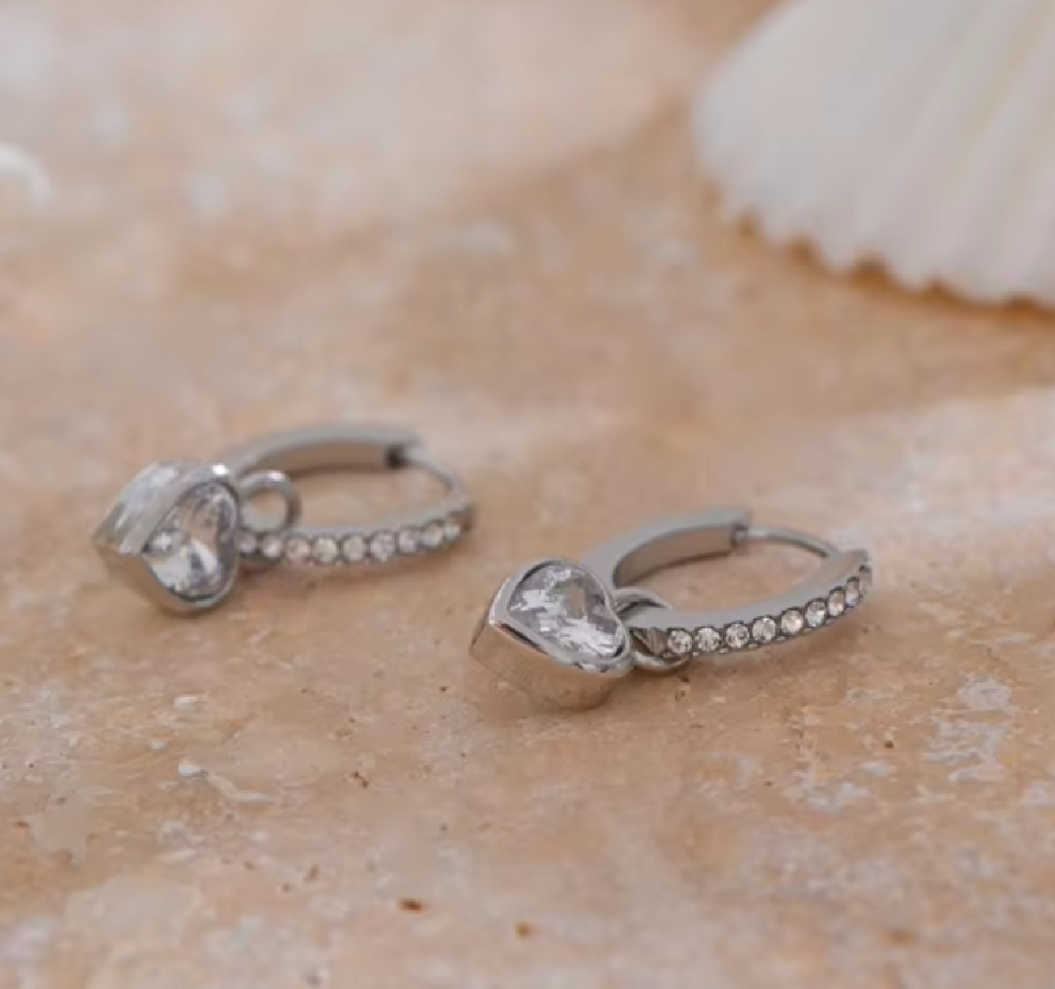 Raquel Heart Drop Hoop Earrings / 18K Gold Plated - Nina Kane Jewellery