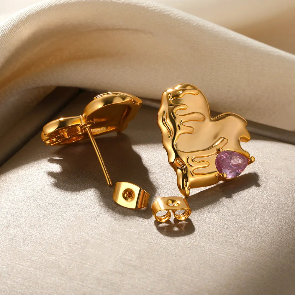 Augusta Melting Heart Earrings / Stainless Steel - Nina Kane Jewellery