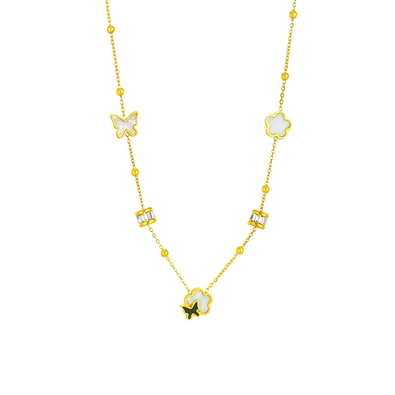 Erica Butterfly & Clover Necklace / Stainless Steel - Nina Kane Jewellery