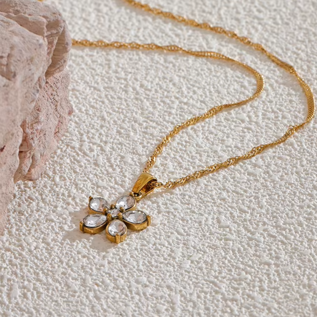 The Crystal Bloom Necklace / 18K Gold Plated - Nina Kane Jewellery
