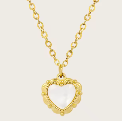 Bianca Shell Inlaid Heart Necklace / 18K Gold Plated - Nina Kane Jewellery