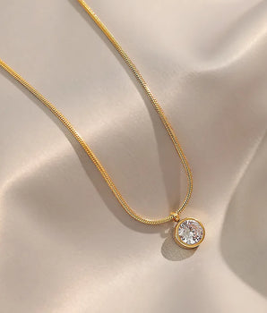 Naya Round Diamond Pendant / Stainless Steel - Nina Kane Jewellery