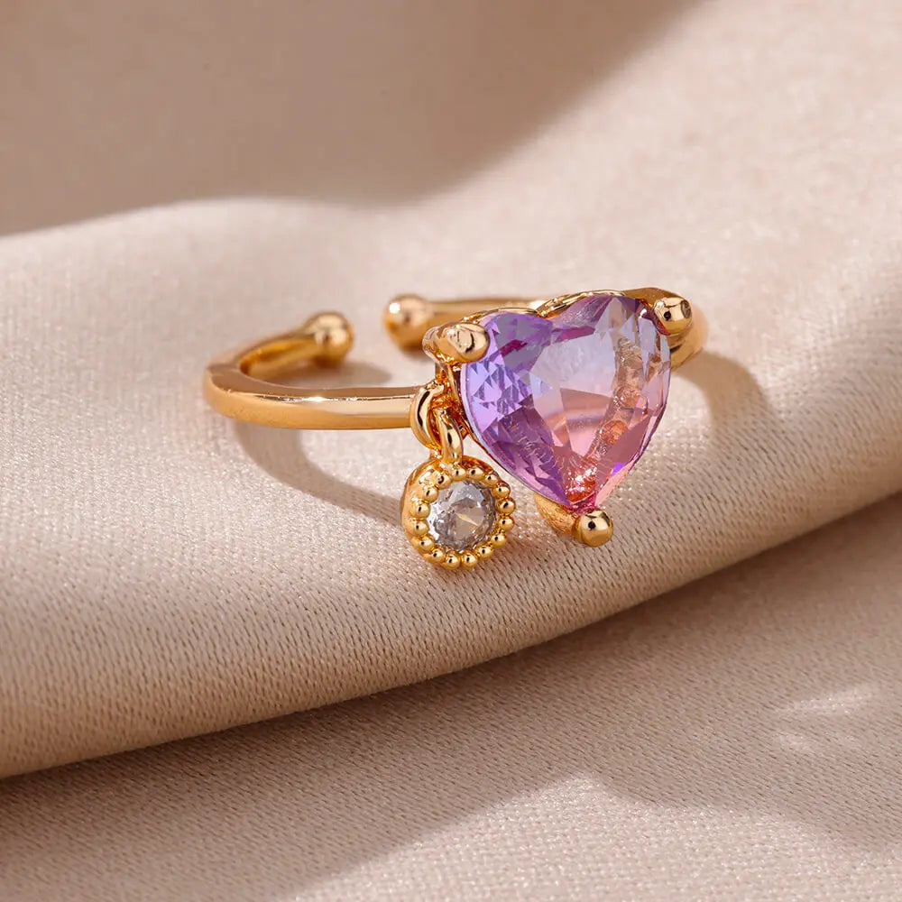 Lily Purple Heart Rings / Stainless Steel - Nina Kane Jewellery
