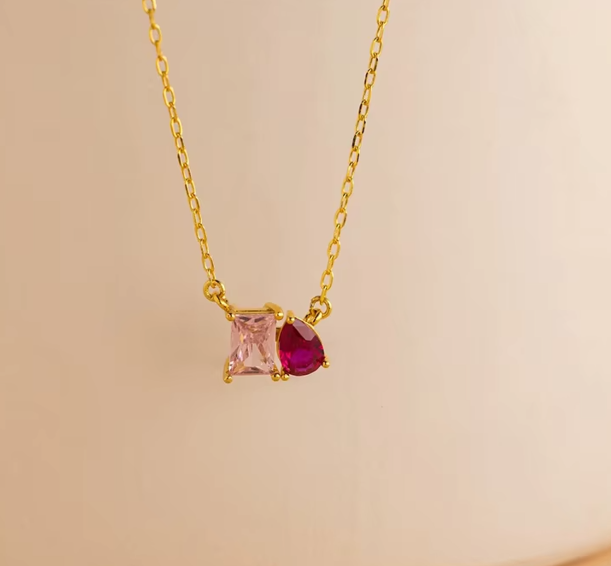Dainty Pink Gemstone Necklace / 925 Sterling Silver - Nina Kane Jewellery