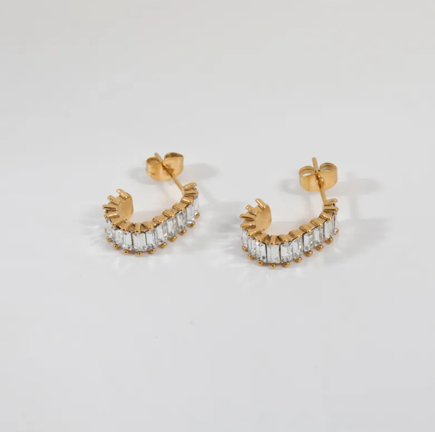 Fern Zirconia Pave Hoop Earrings / 18K Gold Plated - Nina Kane Jewellery