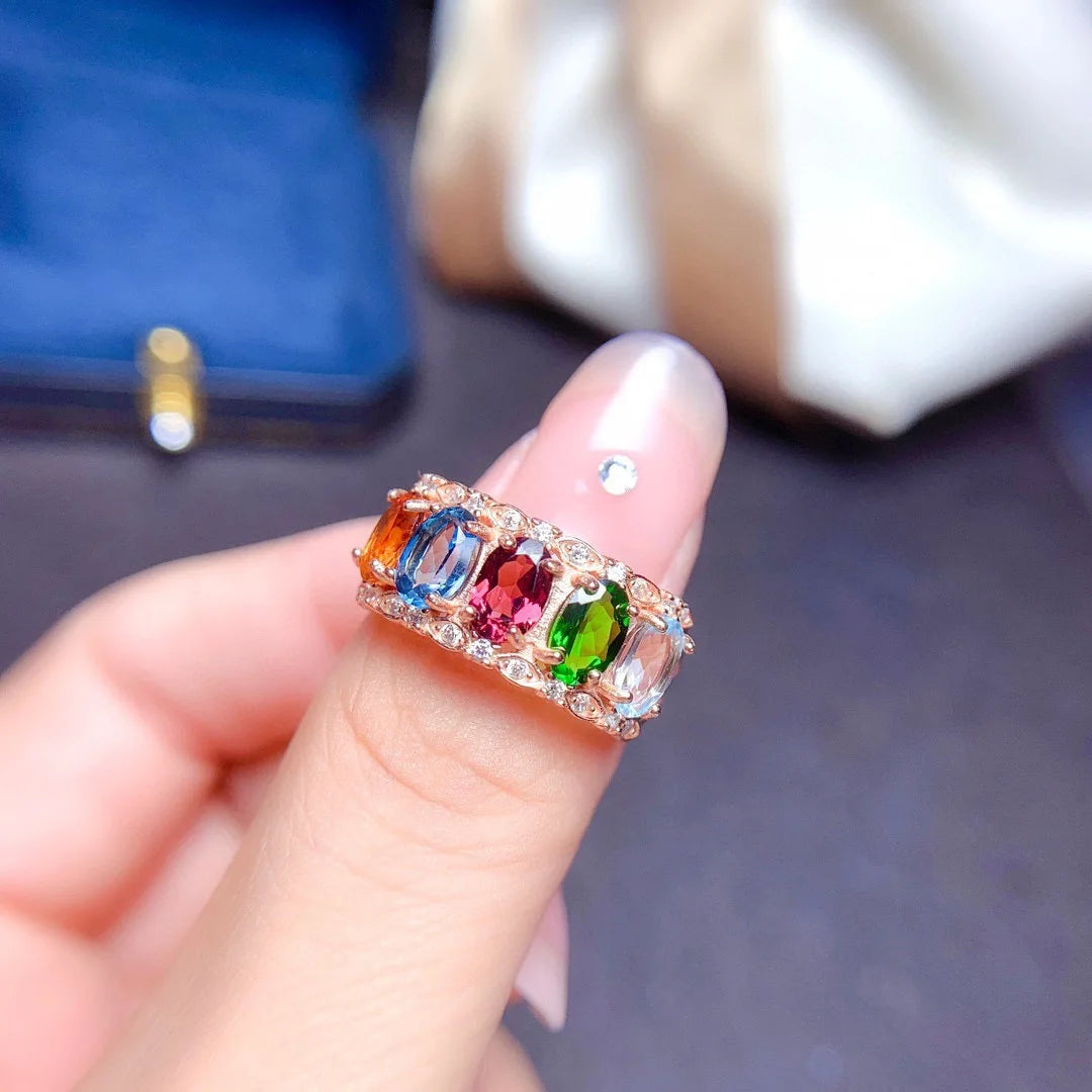 Clair Rose Gold Multicolour Ring / 925 Sterling Silver - Nina Kane Jewellery