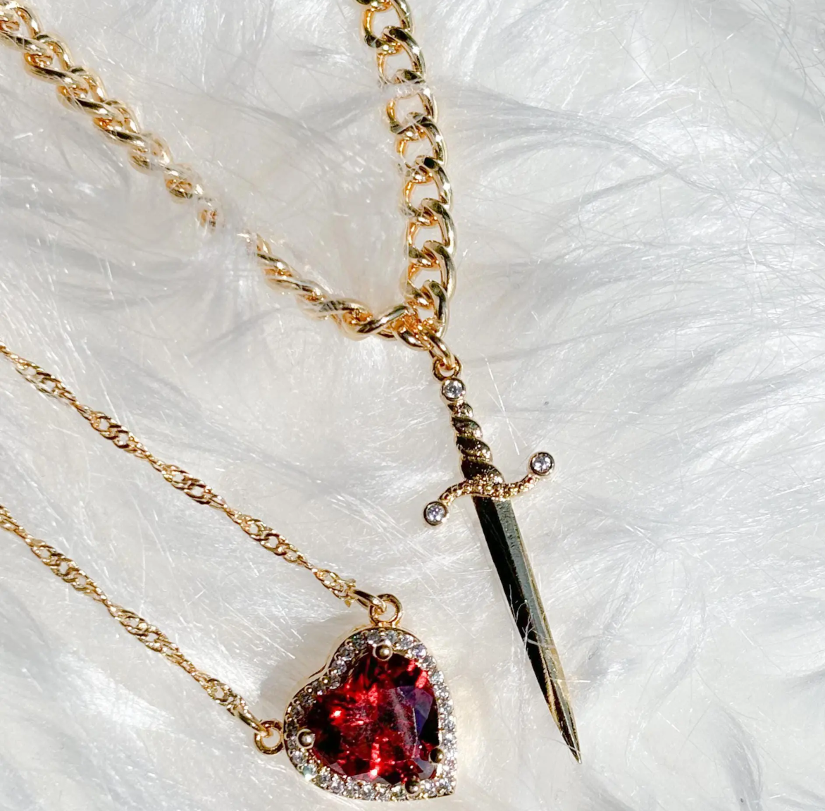 Capulet 2 in 1 Heart & Sword Double Necklace / 18K Gold Plated - Nina Kane Jewellery